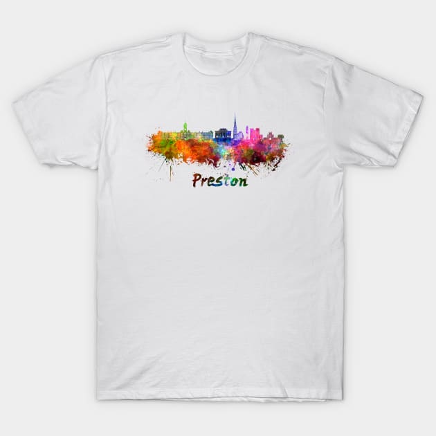 Preston skyline in waercolor T-Shirt by PaulrommerArt